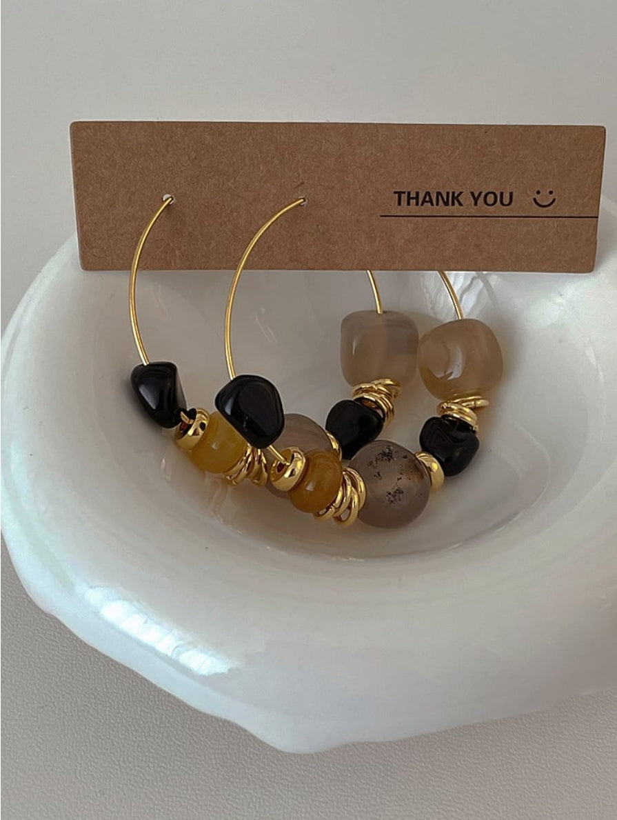 Brass Natural Stone Geometric Minimalist Hoop Earring