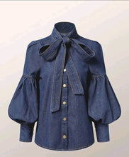 Load image into Gallery viewer, Puff Sleeve Demin Top
