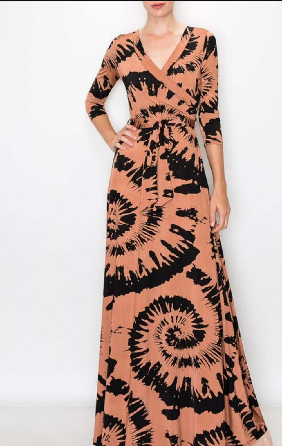 Camel and black wrap maxi